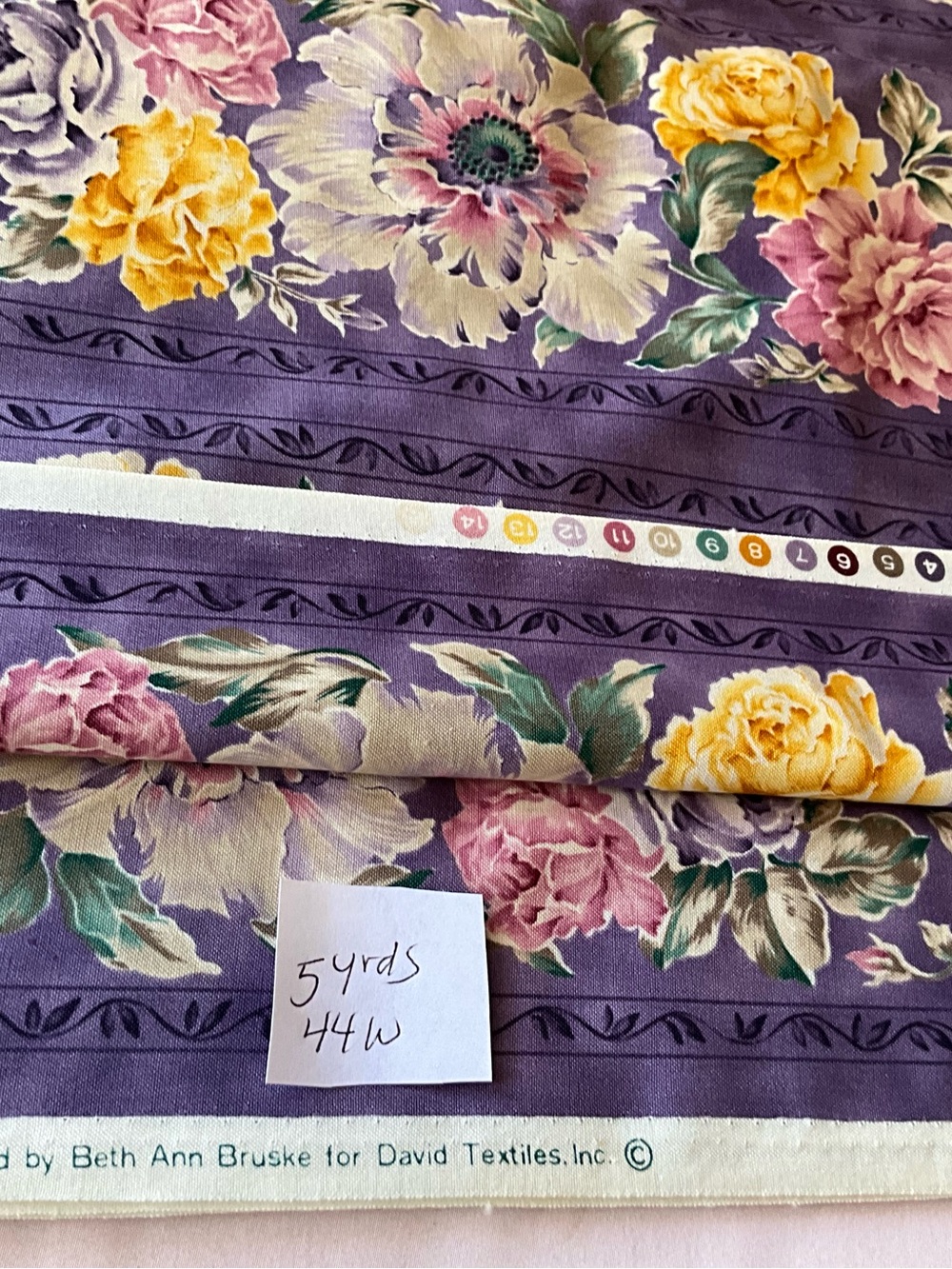 Quilting Sewing Crafts Fabric Shabby Chic Cottage Core Style Floral Purple 5 Yds - Picture 2 of 2
